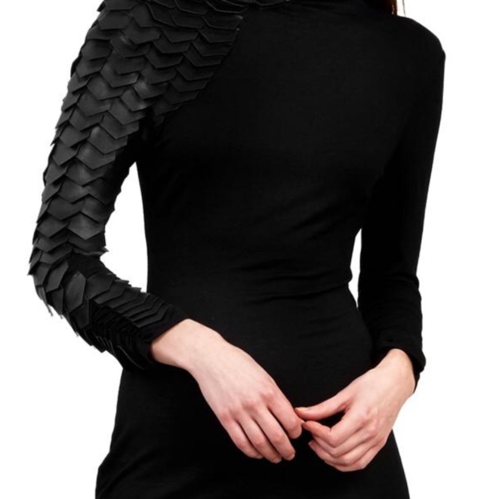 Black Dress with faux leather sleeve